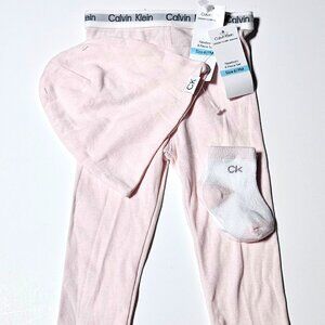 Calvin Klein Pink Baby Bottoms Set 6-9 months Pants, Socks, and Hat